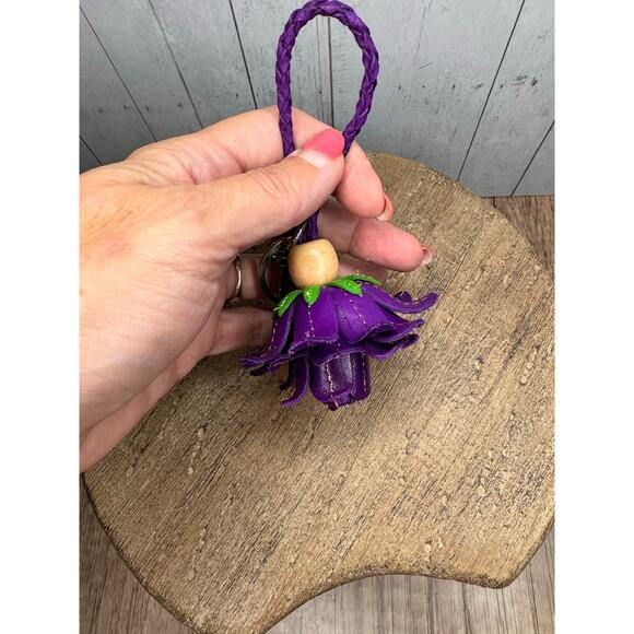 Leather Purple Flower Purse Charm Genuine Leather Bag Charm NEW FAST SHIP - Picture 5 of 6